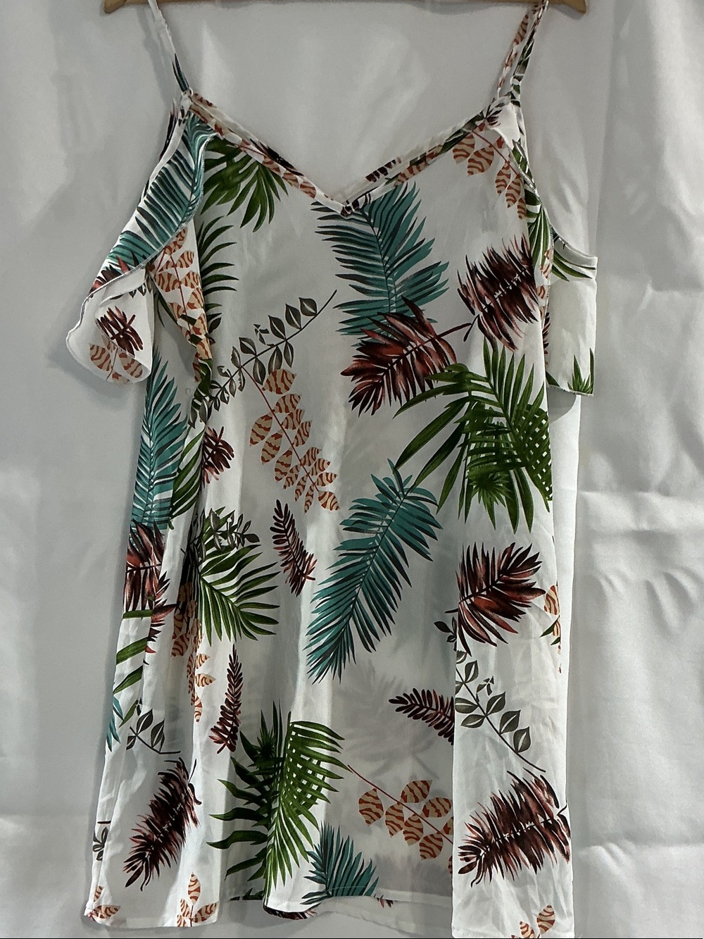 SHEIN White Tropical Leaf Cold-Shoulder Cami Top